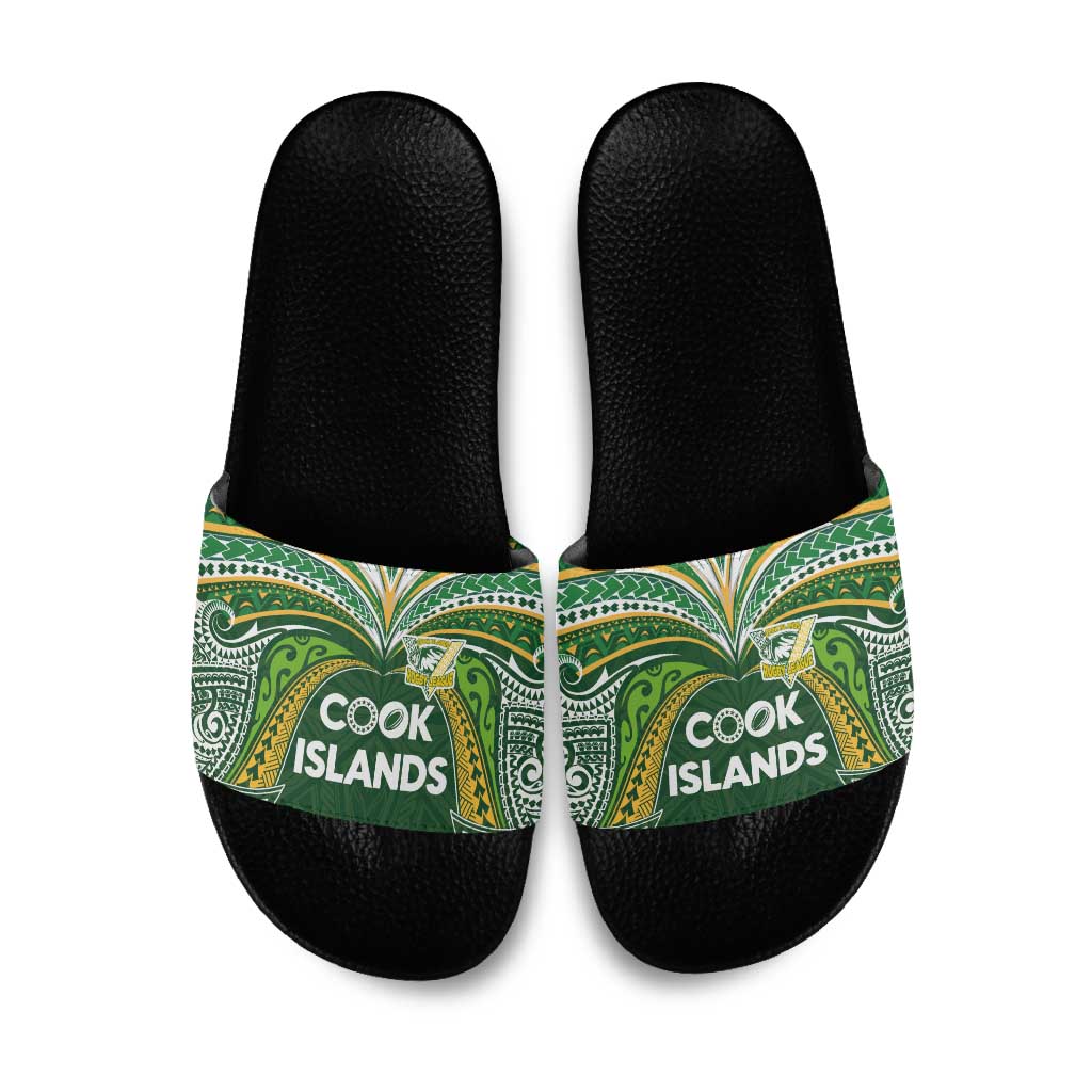 Cook Islands Rugby League Slide Sandals Tatau Tribal Motifs-Dark Green Color LT03 Green - Polynesian Pride