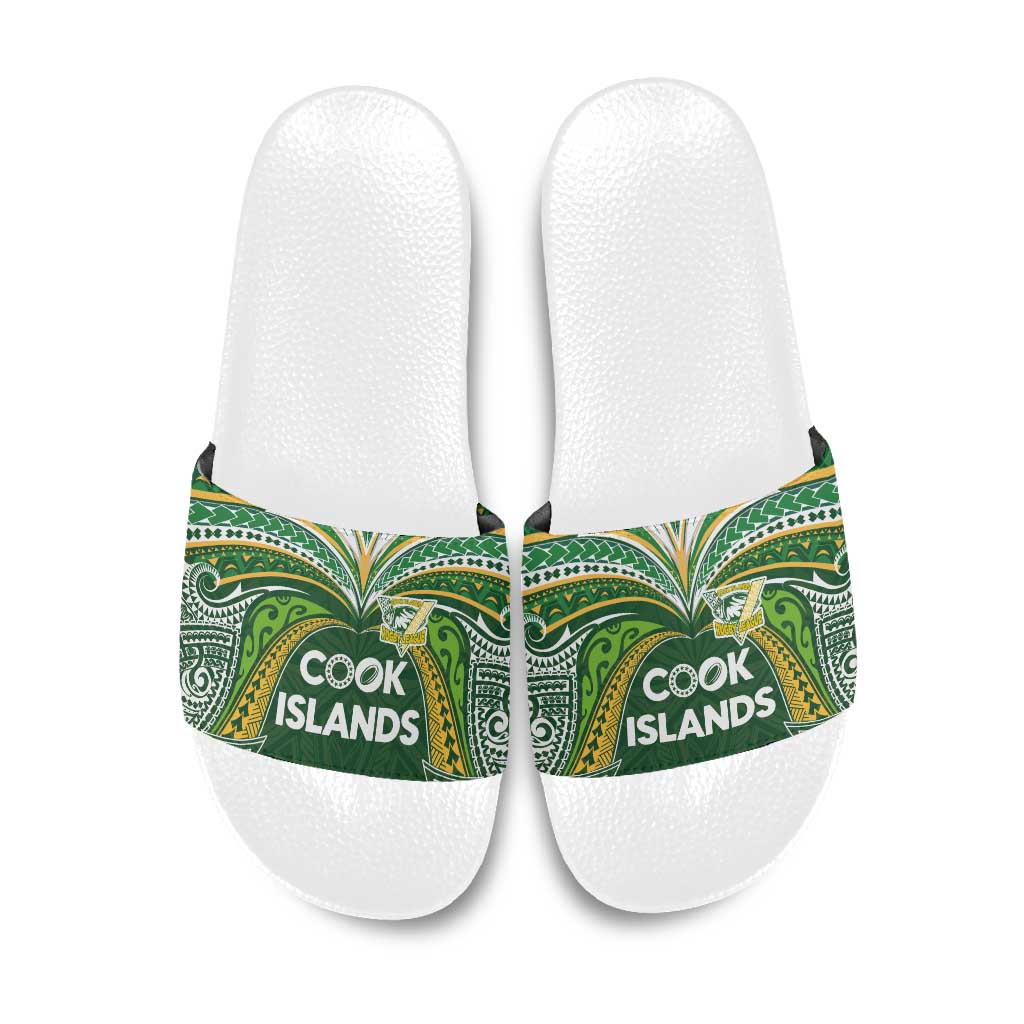 Cook Islands Rugby League Slide Sandals Tatau Tribal Motifs-Dark Green Color LT03 Green - Polynesian Pride