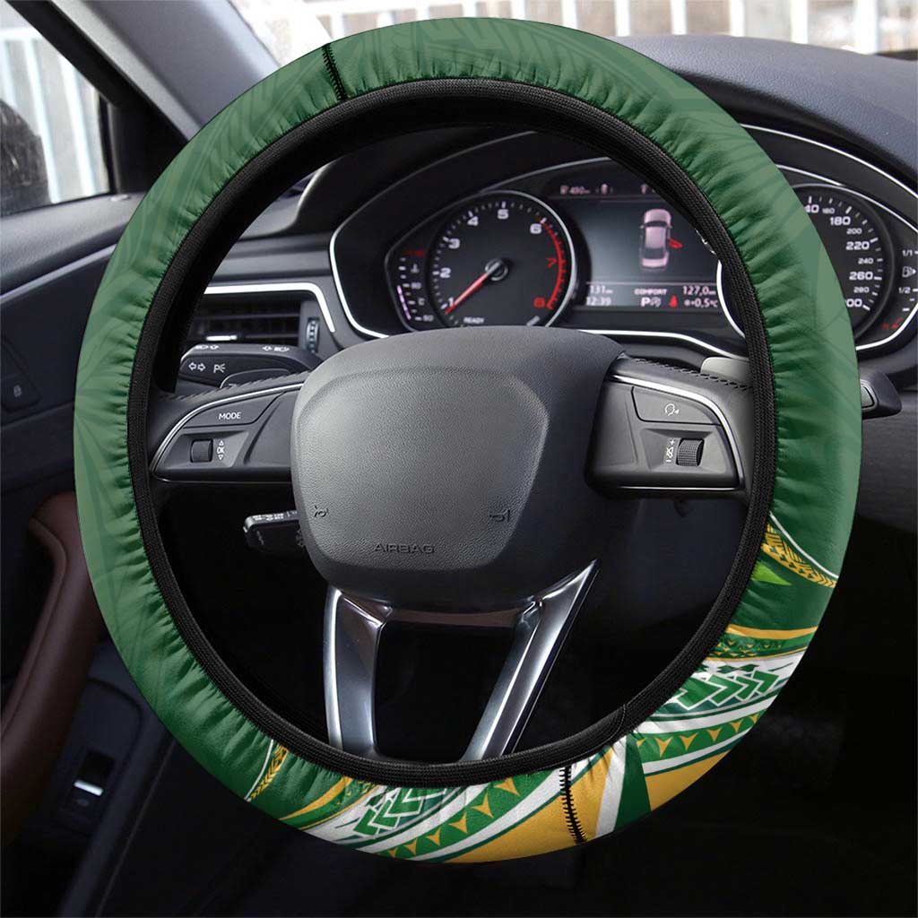 Cook Islands Rugby League Steering Wheel Cover Tatau Tribal Motifs-Dark Green Color LT03 - Polynesian Pride