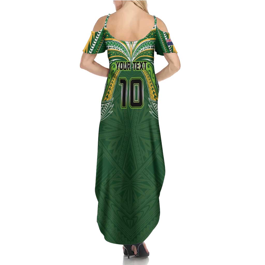 Custom Cook Islands Rugby League Summer Maxi Dress Tatau Tribal Motifs-Dark Green Color LT03 - Polynesian Pride