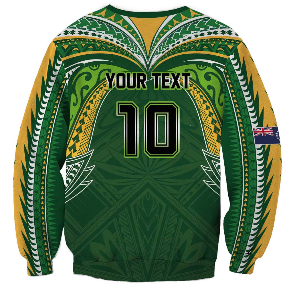 Custom Cook Islands Rugby League Sweatshirt Tatau Tribal Motifs-Dark Green Color LT03 - Polynesian Pride