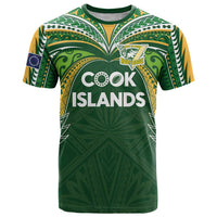 Custom Cook Islands Rugby League T-Shirt - Tatau Tribal Motifs Dark Green LT03 Green - Polynesian Pride