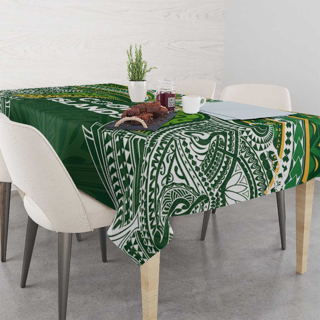 Cook Islands Rugby League Tablecloth Tatau Tribal Motifs-Dark Green Color LT03 - Polynesian Pride