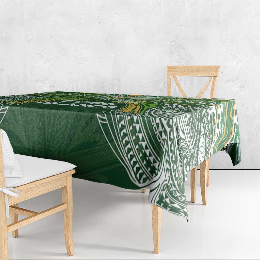Cook Islands Rugby League Tablecloth Tatau Tribal Motifs-Dark Green Color LT03 - Polynesian Pride