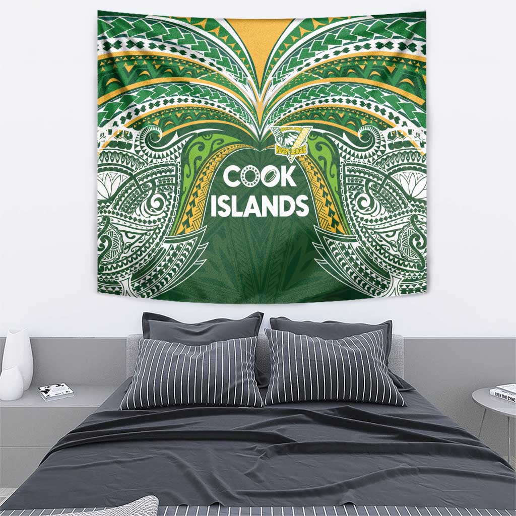 Cook Islands Rugby League Tapestry Tatau Tribal Motifs-Dark Green Color LT03 - Polynesian Pride