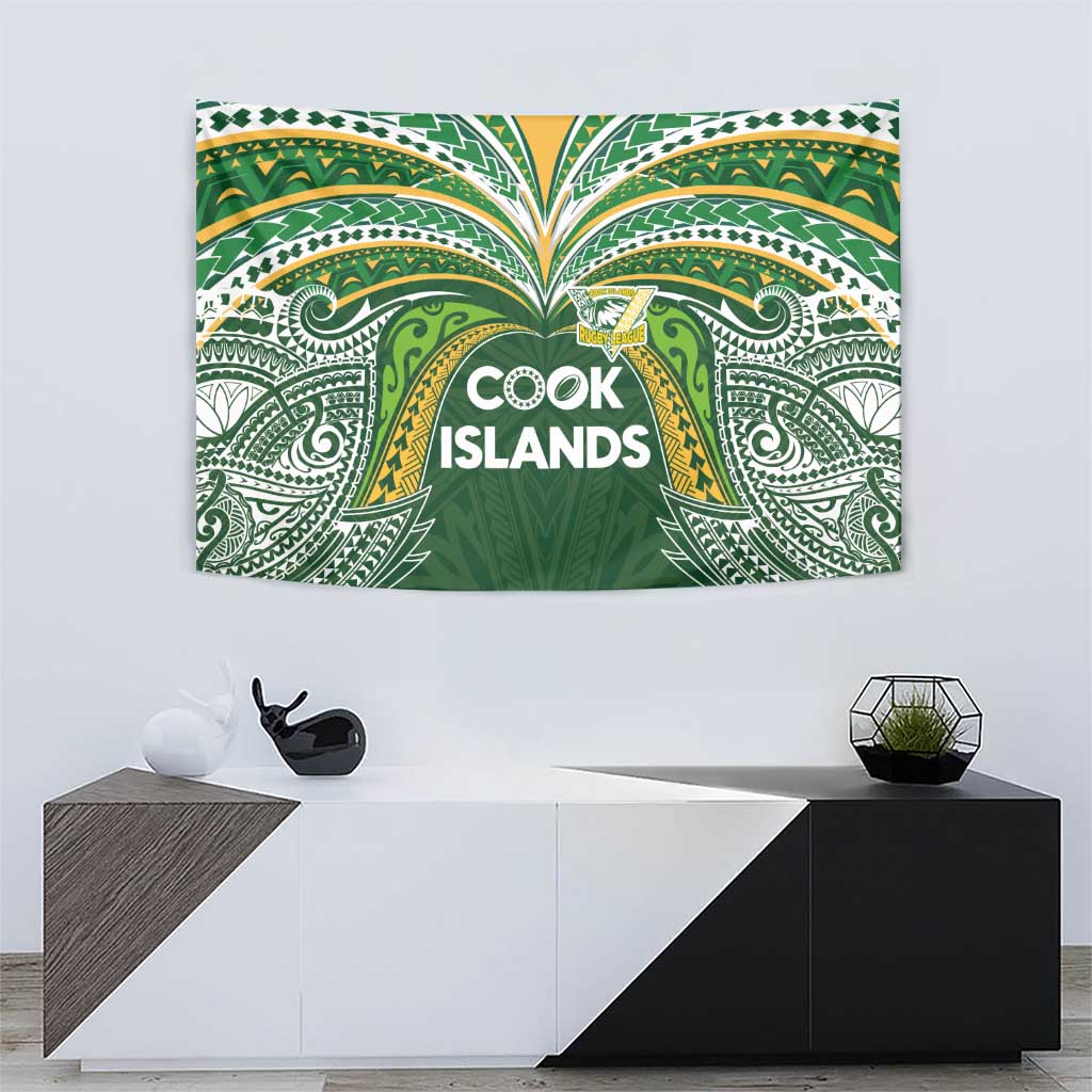 Cook Islands Rugby League Tapestry Tatau Tribal Motifs-Dark Green Color LT03 - Polynesian Pride