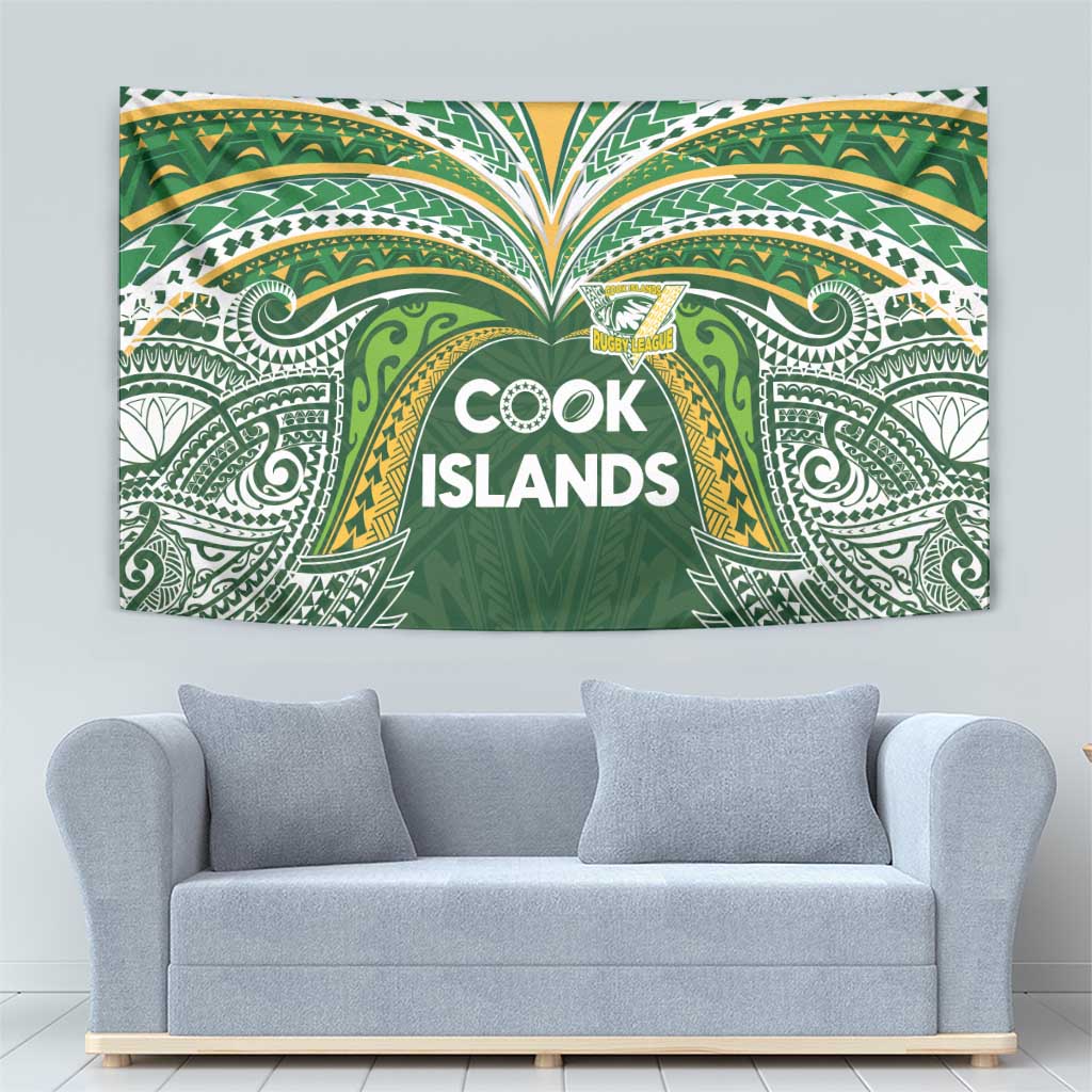 Cook Islands Rugby League Tapestry Tatau Tribal Motifs-Dark Green Color LT03 - Polynesian Pride