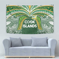 Cook Islands Rugby League Tapestry Tatau Tribal Motifs-Dark Green Color LT03 - Polynesian Pride