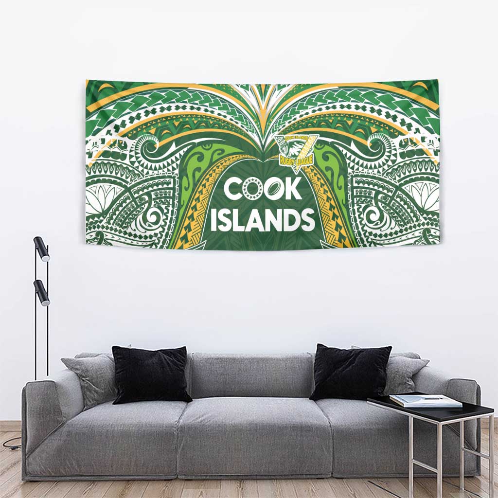Cook Islands Rugby League Tapestry Tatau Tribal Motifs-Dark Green Color LT03 - Polynesian Pride