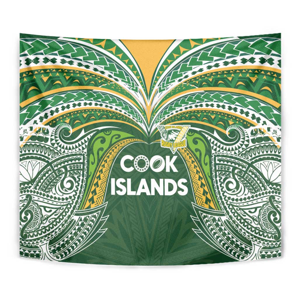 Cook Islands Rugby League Tapestry Tatau Tribal Motifs-Dark Green Color LT03 - Polynesian Pride