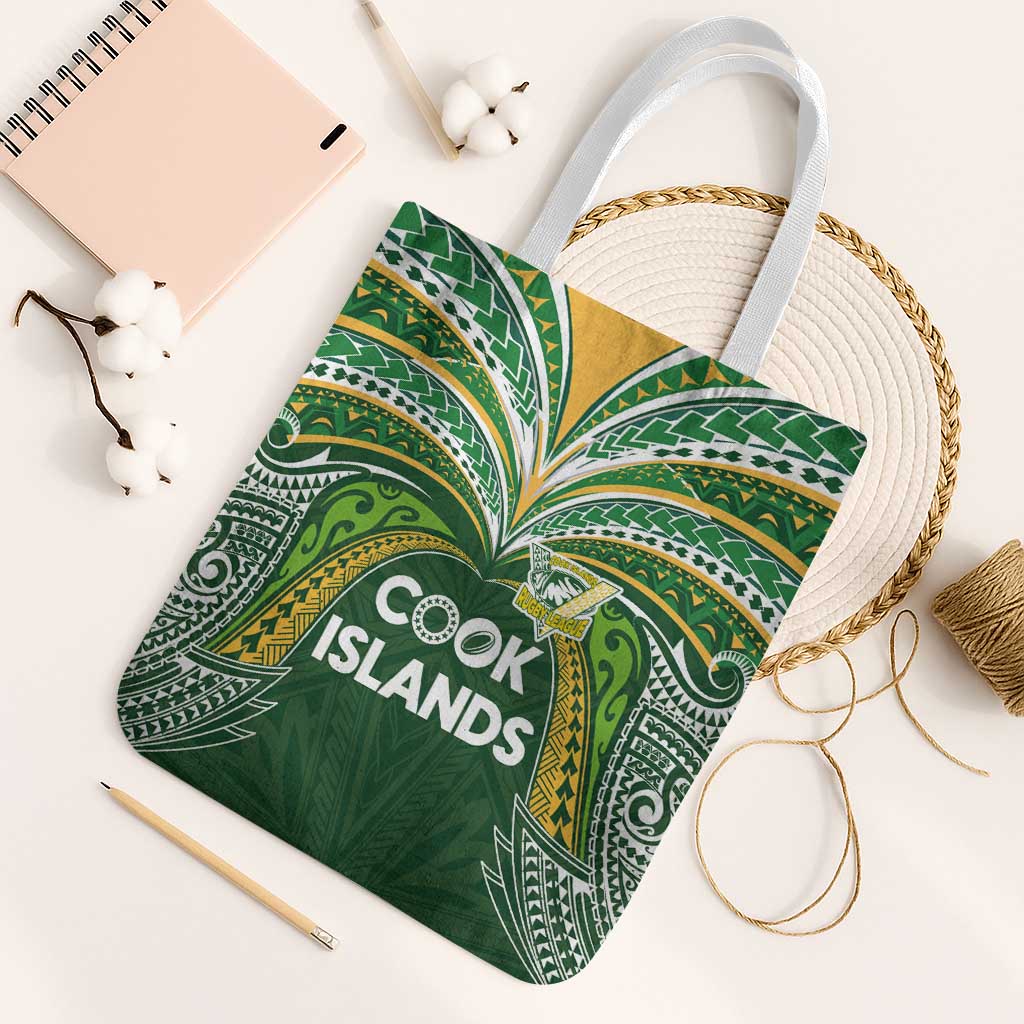 Cook Islands Rugby League Tote Bag Tatau Tribal Motifs-Dark Green Color LT03 White Strap One Size Green - Polynesian Pride