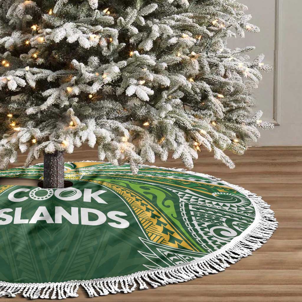Cook Islands Rugby League Tree Skirt Tatau Tribal Motifs-Dark Green Color LT03 - Polynesian Pride