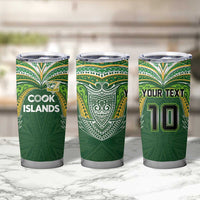 Custom Cook Islands Rugby League Tumbler Cup Tatau Tribal Motifs-Dark Green Color LT03 - Polynesian Pride