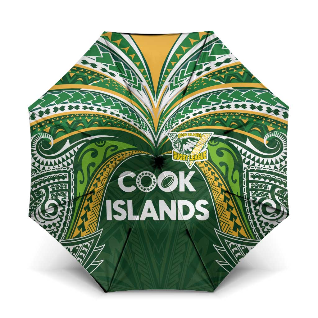 Cook Islands Rugby League Umbrella Tatau Tribal Motifs-Dark Green Color LT03 One Size Folded 11.42 inch Opened Diameter 37.4 inch Green - Polynesian Pride