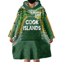 Custom Cook Islands Rugby League Wearable Blanket Hoodie Tatau Tribal Motifs-Dark Green Color LT03 - Polynesian Pride