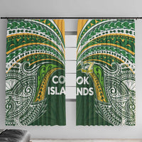 Cook Islands Rugby League Window Curtain Tatau Tribal Motifs-Dark Green Color LT03 With Hooks Green - Polynesian Pride