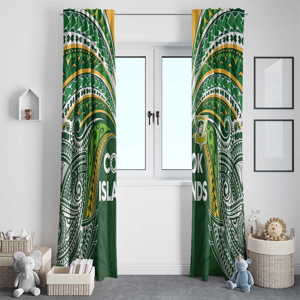 Cook Islands Rugby League Window Curtain Tatau Tribal Motifs-Dark Green Color LT03 - Polynesian Pride