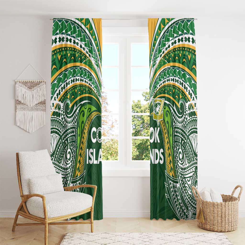 Cook Islands Rugby League Window Curtain Tatau Tribal Motifs-Dark Green Color LT03 - Polynesian Pride