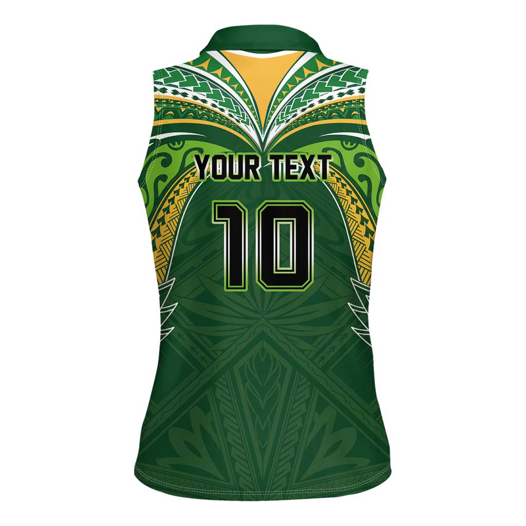 Custom Cook Islands Rugby League Women Sleeveless Polo Shirt Tatau Tribal Motifs-Dark Green Color LT03 - Polynesian Pride