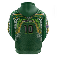 Custom Cook Islands Rugby League Zip Hoodie Tatau Tribal Motifs-Dark Green Color LT03 - Polynesian Pride