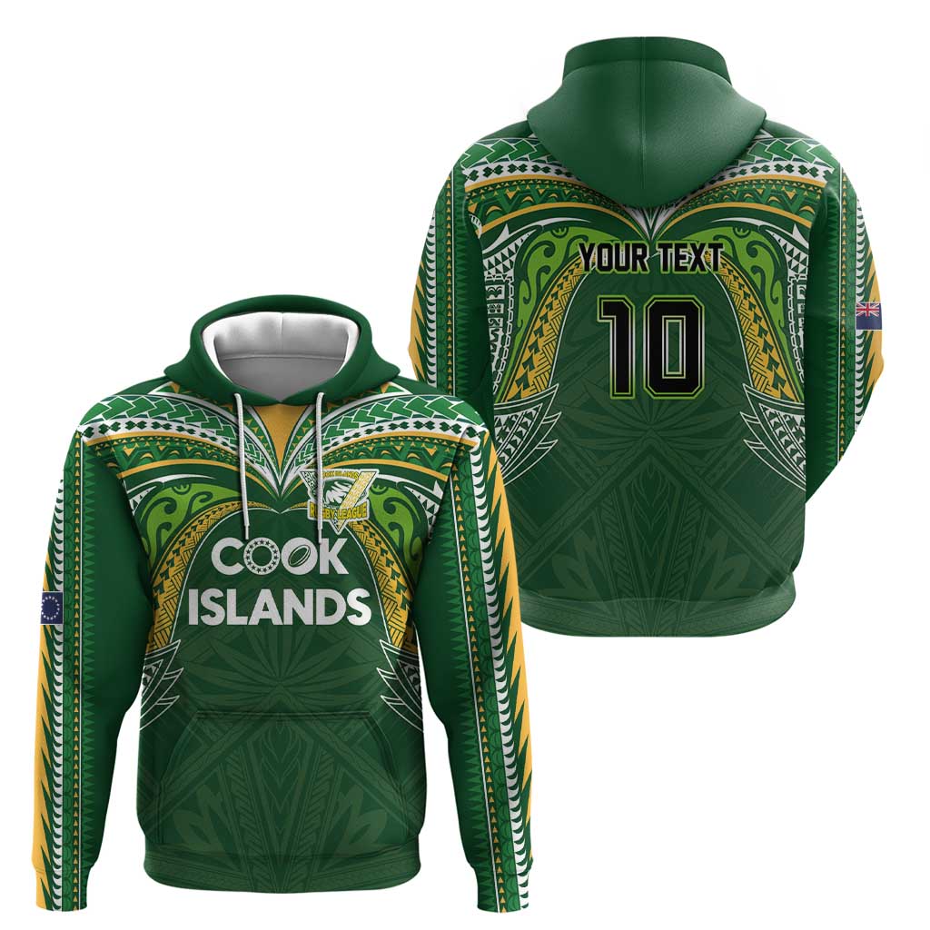 Custom Cook Islands Rugby League Zip Hoodie Tatau Tribal Motifs-Dark Green Color LT03 - Polynesian Pride