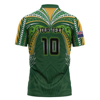 Custom Cook Islands Rugby League Zipper Polo Shirt Tatau Tribal Motifs-Dark Green Color LT03 - Polynesian Pride
