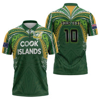 Custom Cook Islands Rugby League Zipper Polo Shirt Tatau Tribal Motifs-Dark Green Color LT03 - Polynesian Pride