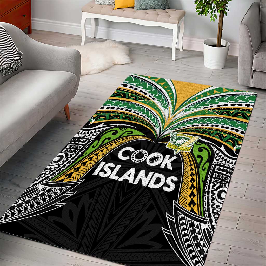 Cook Islands Rugby League Area Rug Tatau Tribal Motifs-Black Color LT03 - Polynesian Pride