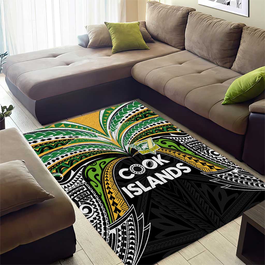 Cook Islands Rugby League Area Rug Tatau Tribal Motifs-Black Color LT03 - Polynesian Pride