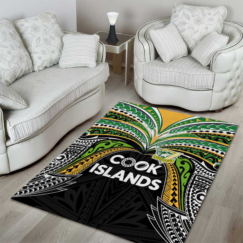 Cook Islands Rugby League Area Rug Tatau Tribal Motifs-Black Color LT03 - Polynesian Pride