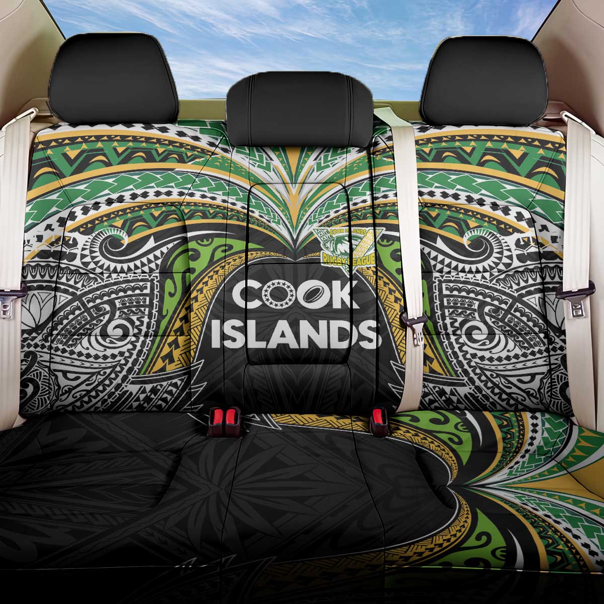 Cook Islands Rugby League Back Car Seat Cover Tatau Tribal Motifs-Black Color LT03 One Size Black - Polynesian Pride