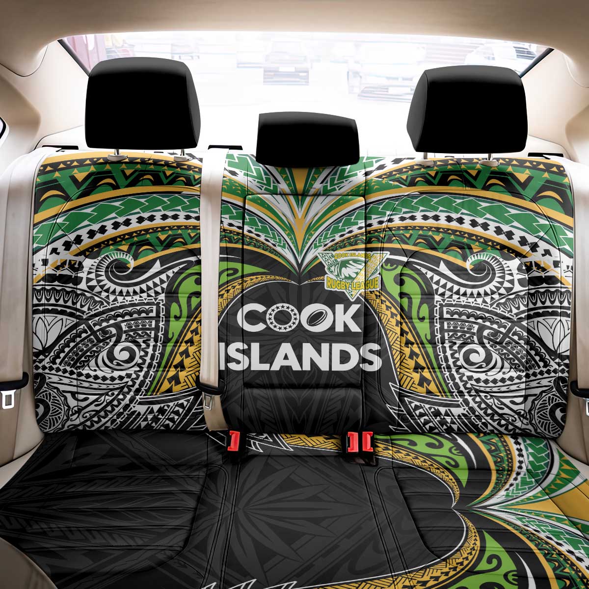 Cook Islands Rugby League Back Car Seat Cover Tatau Tribal Motifs-Black Color LT03 - Polynesian Pride