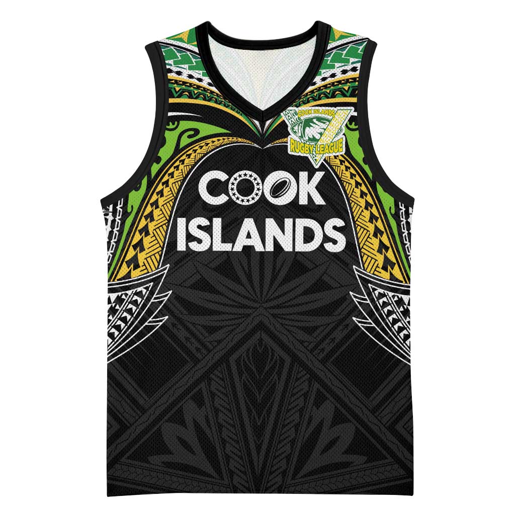 Custom Cook Islands Rugby League Basketball Jersey - Tatau Tribal Motifs Black LT03 Unisex Black - Polynesian Pride