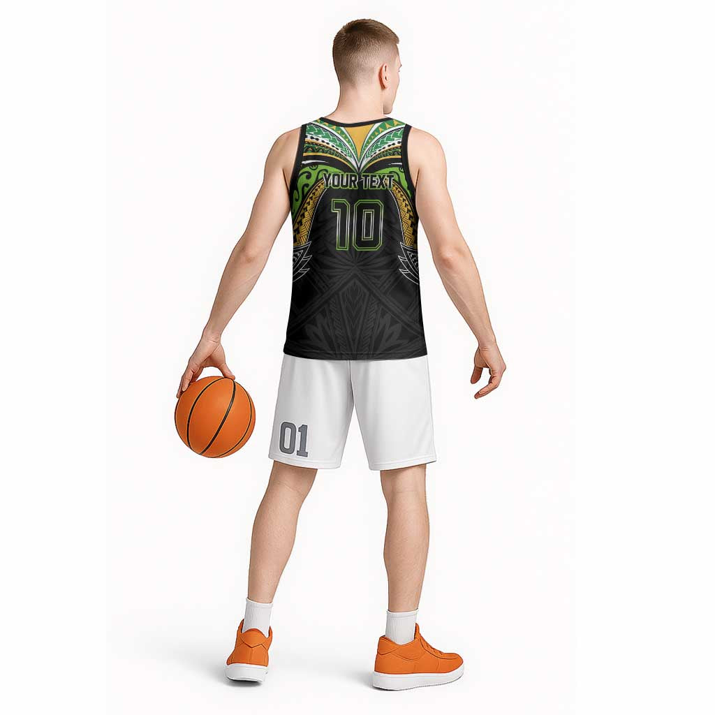 Custom Cook Islands Rugby League Basketball Jersey - Tatau Tribal Motifs Black LT03 - Polynesian Pride