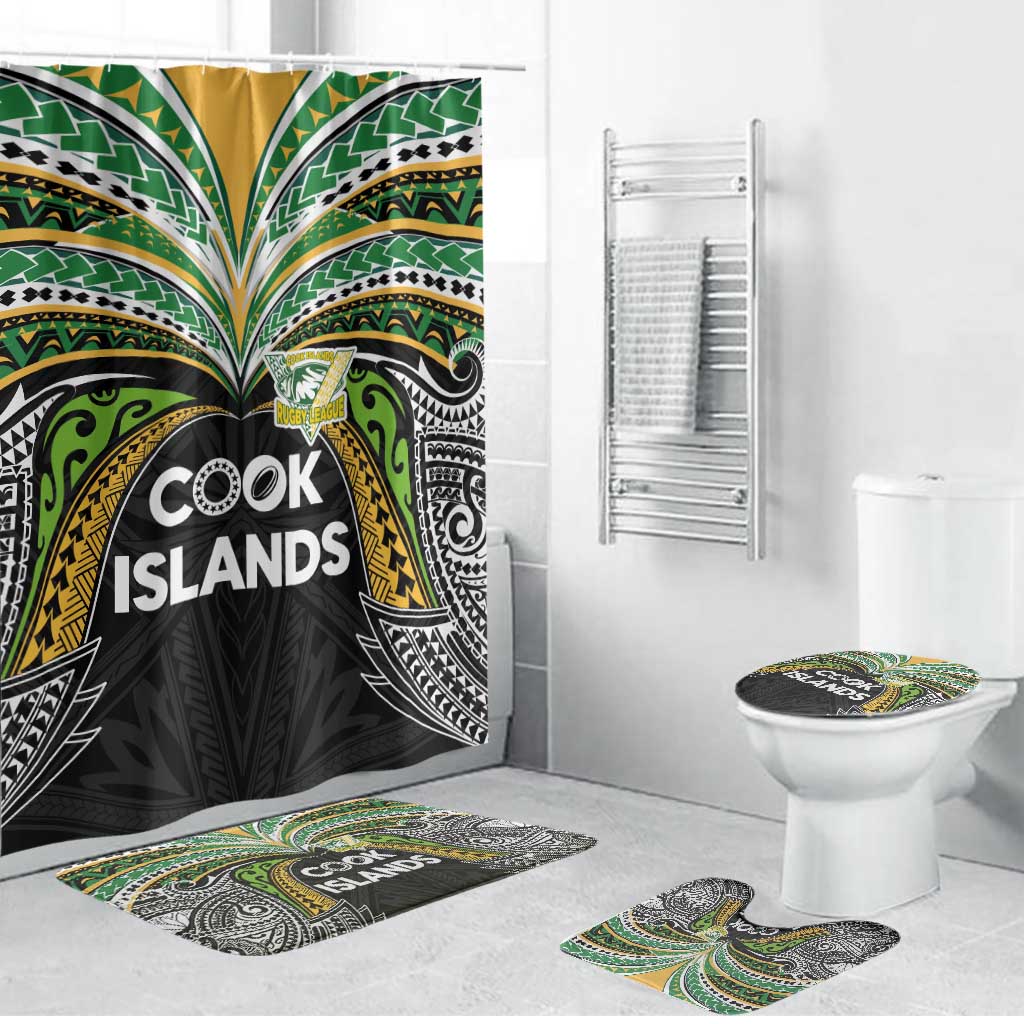 Cook Islands Rugby League Bathroom Set Tatau Tribal Motifs-Black Color LT03 Bathroom Set (4 pcs) Black - Polynesian Pride
