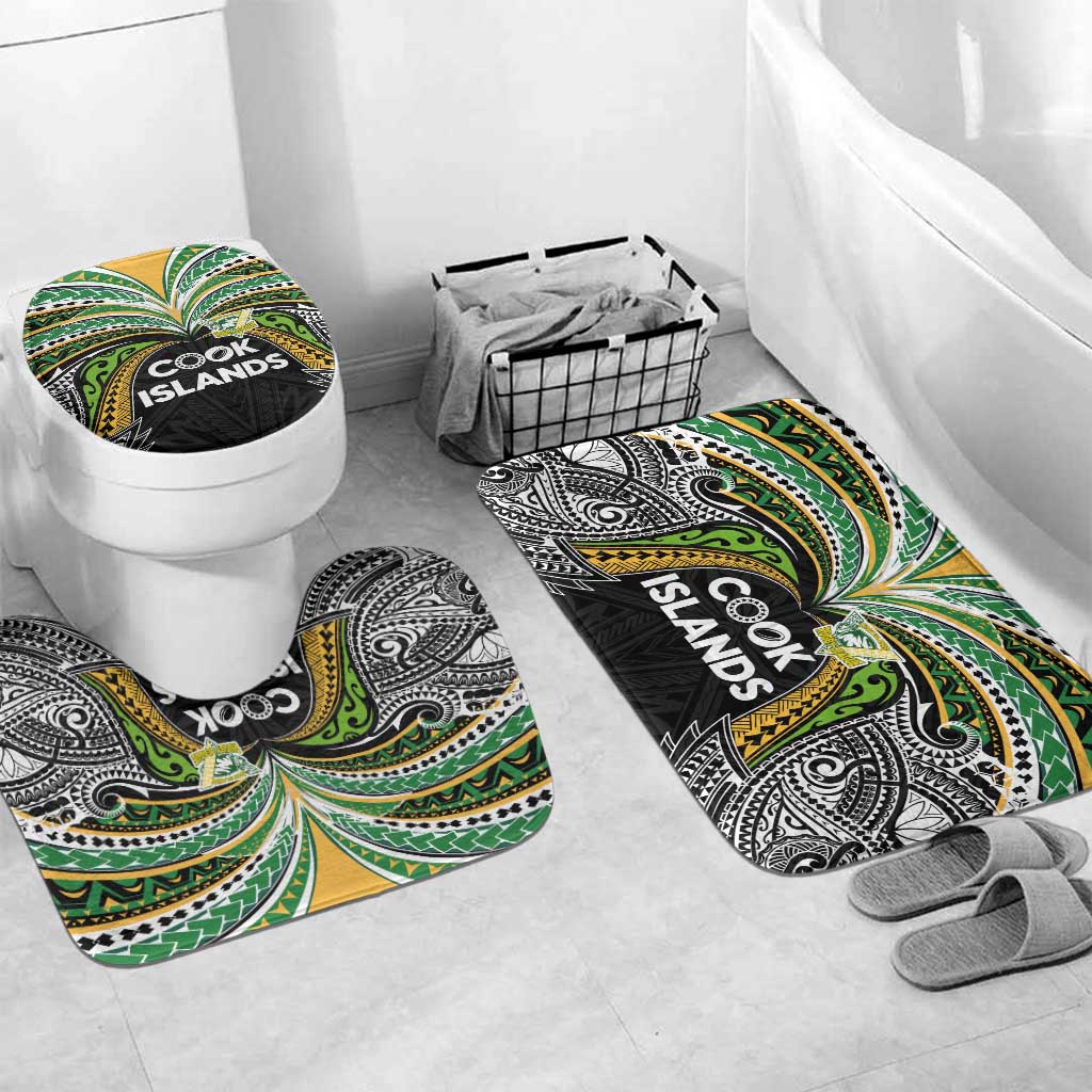 Cook Islands Rugby League Bathroom Set Tatau Tribal Motifs-Black Color LT03 Mat Set Only (3 pcs) One Size Black - Polynesian Pride