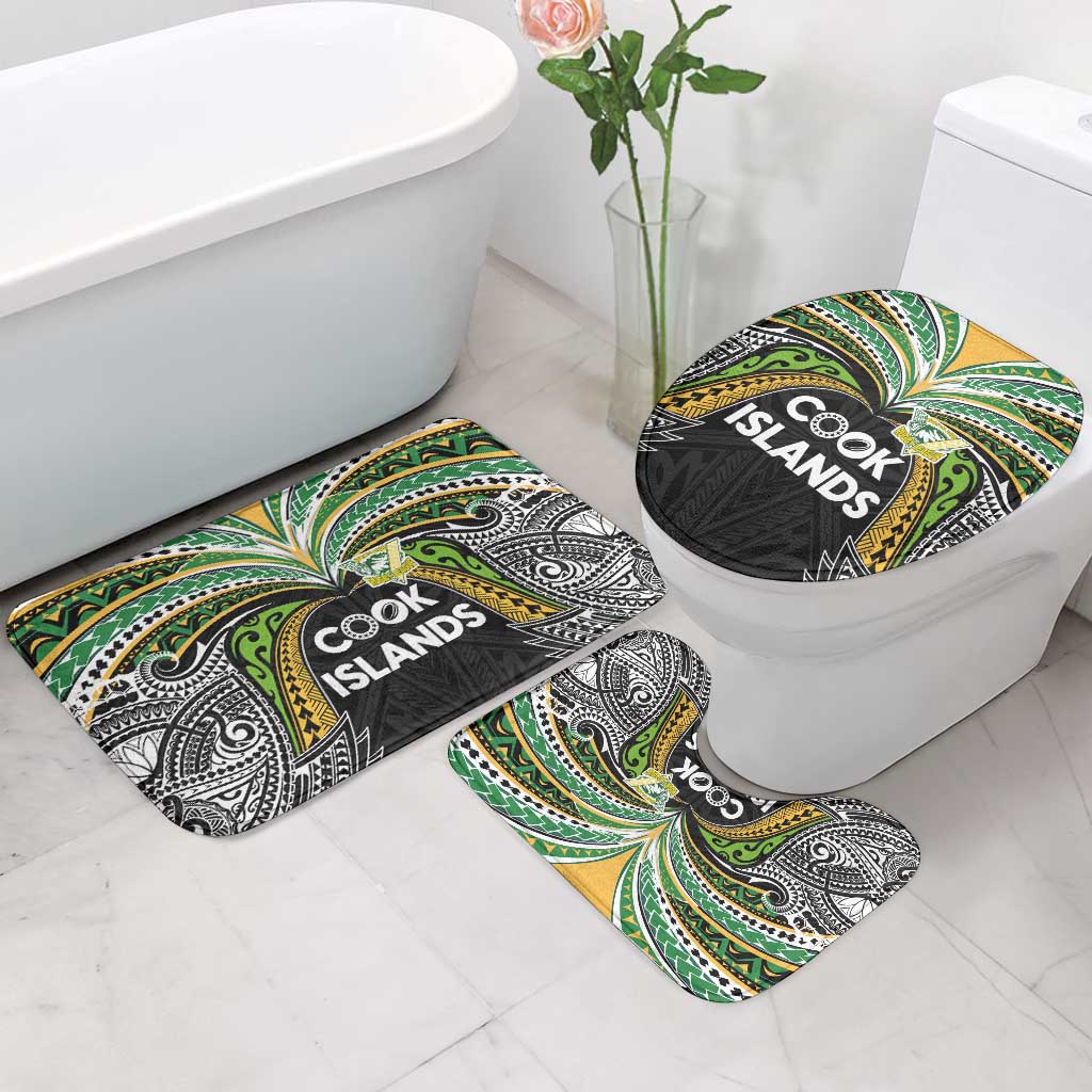 Cook Islands Rugby League Bathroom Set Tatau Tribal Motifs-Black Color LT03 - Polynesian Pride