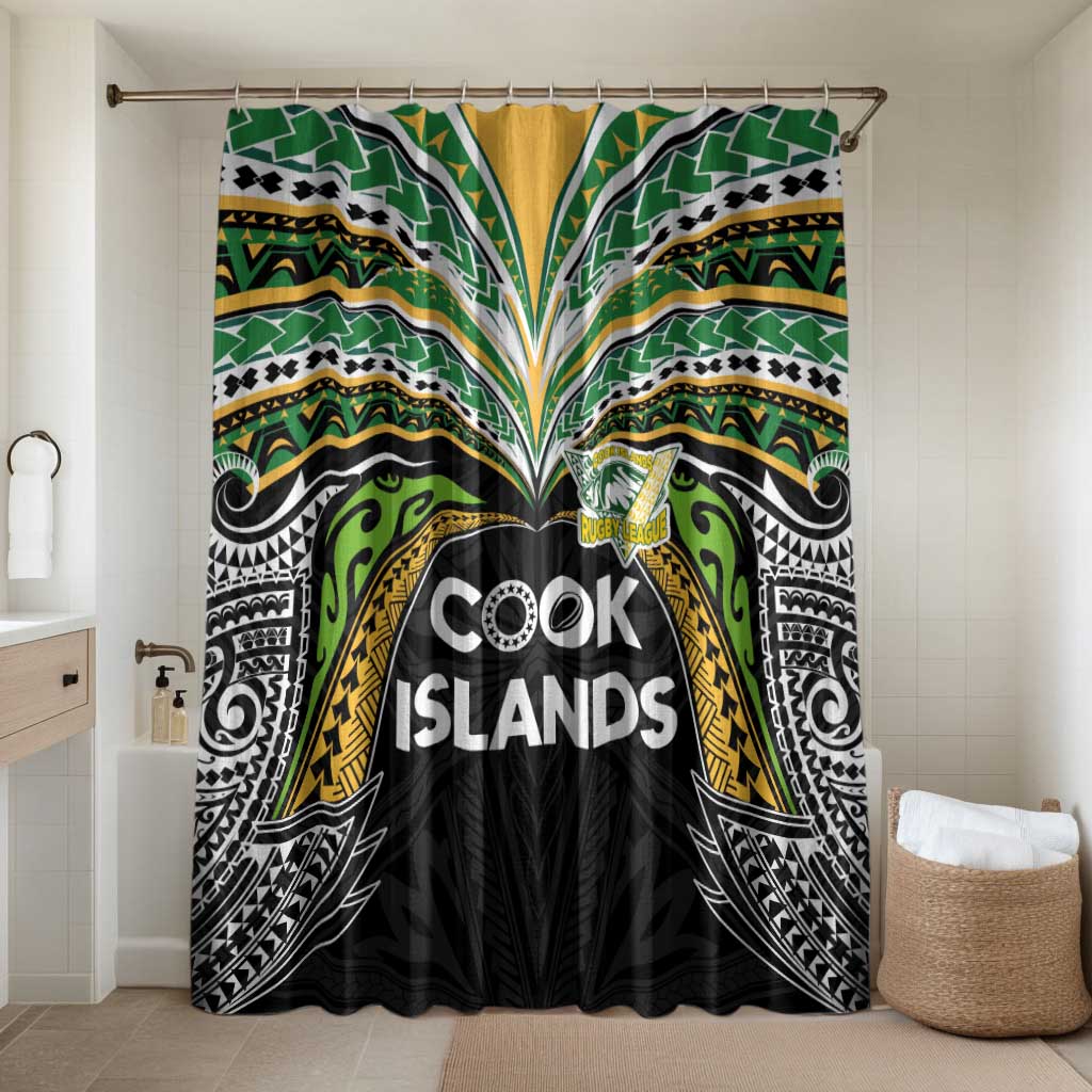 Cook Islands Rugby League Bathroom Set Tatau Tribal Motifs-Black Color LT03 Shower Curtain Only Black - Polynesian Pride