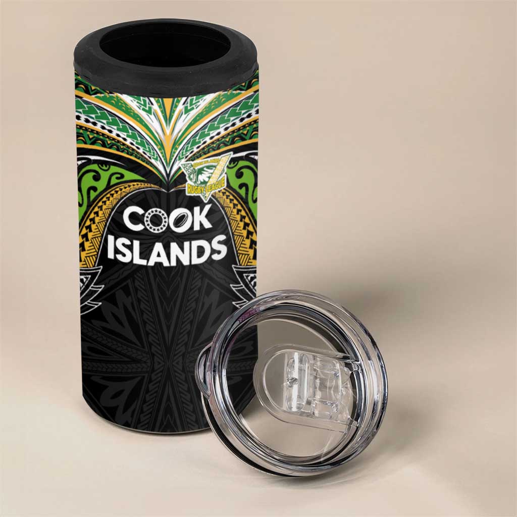 Custom Cook Islands Rugby League 4 in 1 Can Cooler Tumbler Tatau Tribal Motifs-Black Color LT03 - Polynesian Pride