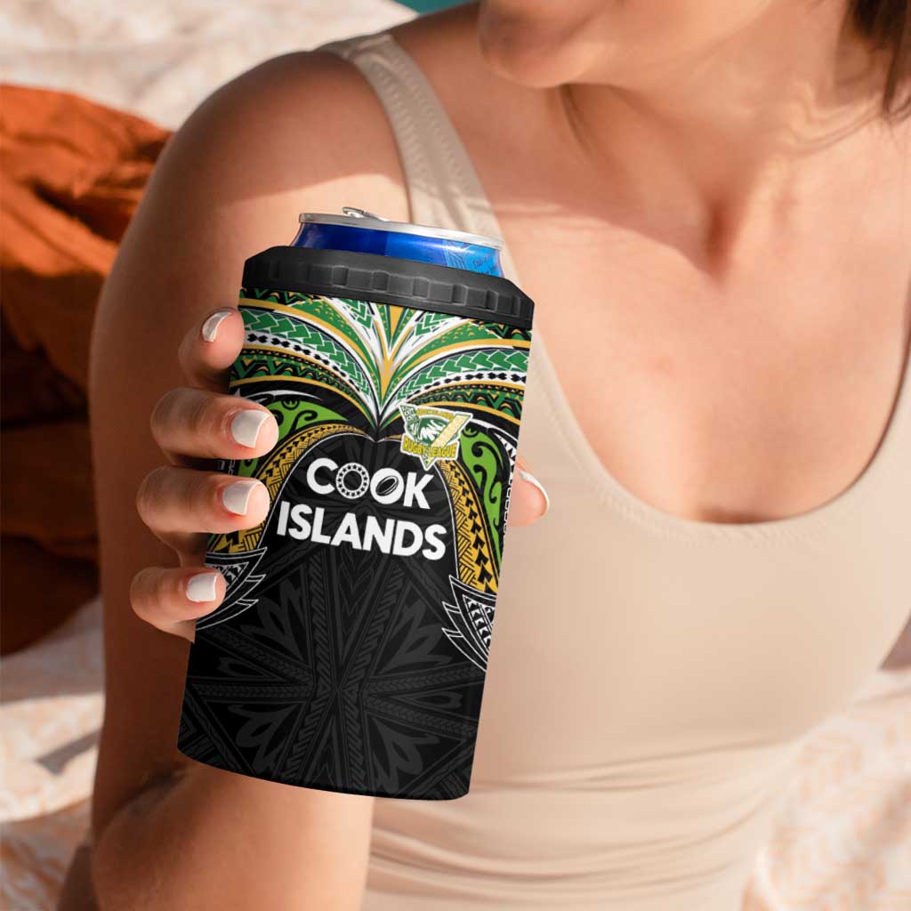 Custom Cook Islands Rugby League 4 in 1 Can Cooler Tumbler Tatau Tribal Motifs-Black Color LT03 - Polynesian Pride