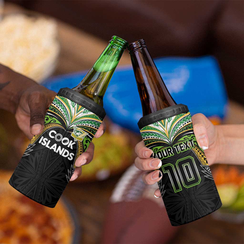 Custom Cook Islands Rugby League 4 in 1 Can Cooler Tumbler Tatau Tribal Motifs-Black Color LT03 - Polynesian Pride