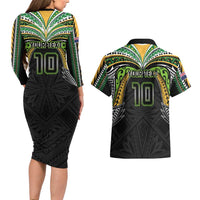 Custom Cook Islands Rugby League Couples Matching Long Sleeve Bodycon Dress and Hawaiian Shirt Tatau Tribal Motifs-Black Color LT03 - Polynesian Pride