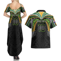 Custom Cook Islands Rugby League Couples Matching Summer Maxi Dress and Hawaiian Shirt Tatau Tribal Motifs-Black Color LT03 - Polynesian Pride