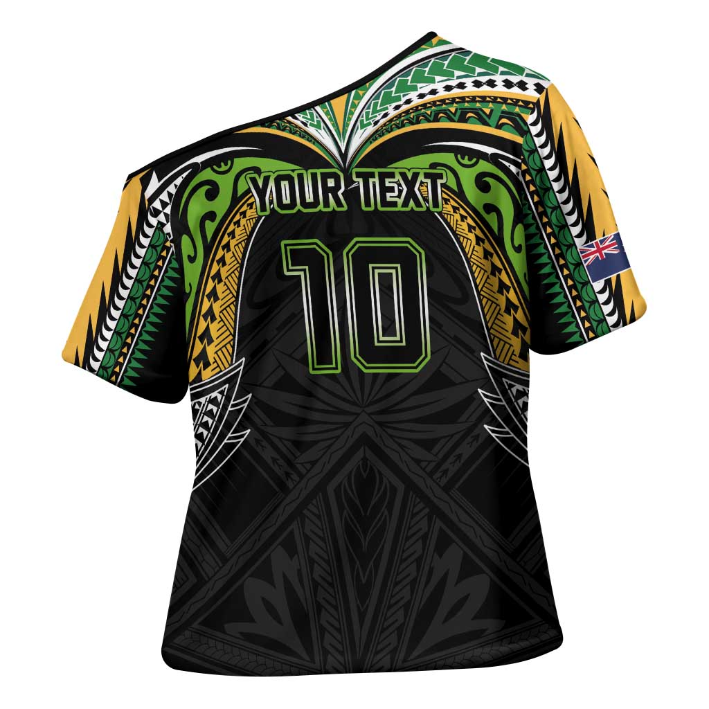 Custom Cook Islands Rugby League Cross Shoulder Shirt Tatau Tribal Motifs-Black Color LT03 - Polynesian Pride