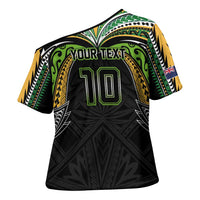 Custom Cook Islands Rugby League Cross Shoulder Shirt Tatau Tribal Motifs-Black Color LT03 - Polynesian Pride