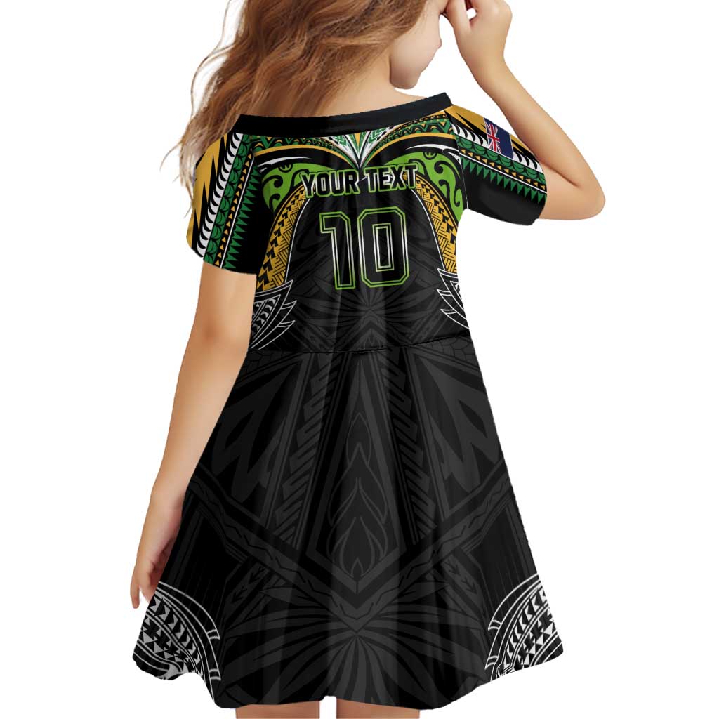 Custom Cook Islands Rugby League Family Matching Long Sleeve Bodycon Dress and Hawaiian Shirt Tatau Tribal Motifs-Black Color LT03 - Polynesian Pride