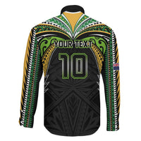 Custom Cook Islands Rugby League Family Matching Off The Shoulder Long Sleeve Dress and Hawaiian Shirt Tatau Tribal Motifs-Black Color LT03 - Polynesian Pride