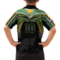 Custom Cook Islands Rugby League Family Matching Short Sleeve Bodycon Dress and Hawaiian Shirt Tatau Tribal Motifs-Black Color LT03 - Polynesian Pride
