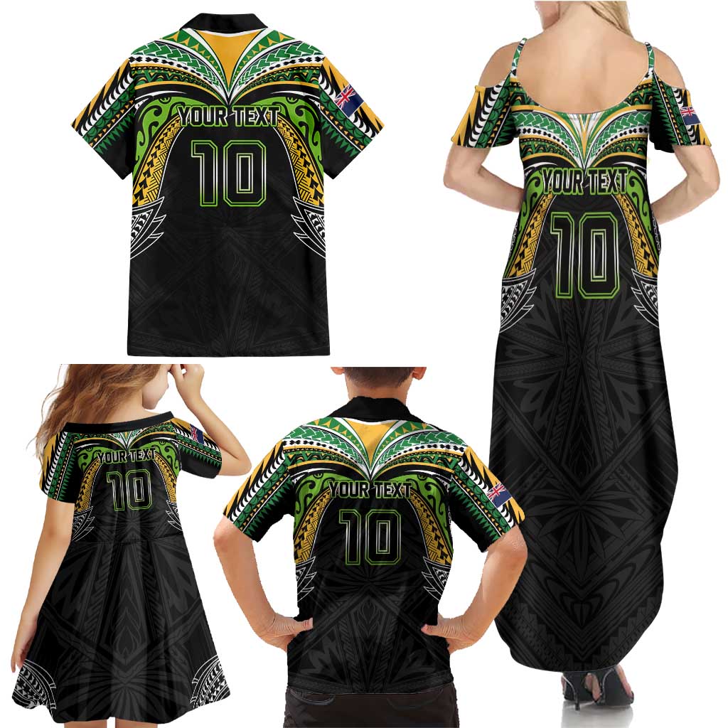 Custom Cook Islands Rugby League Family Matching Summer Maxi Dress and Hawaiian Shirt Tatau Tribal Motifs-Black Color LT03 - Polynesian Pride