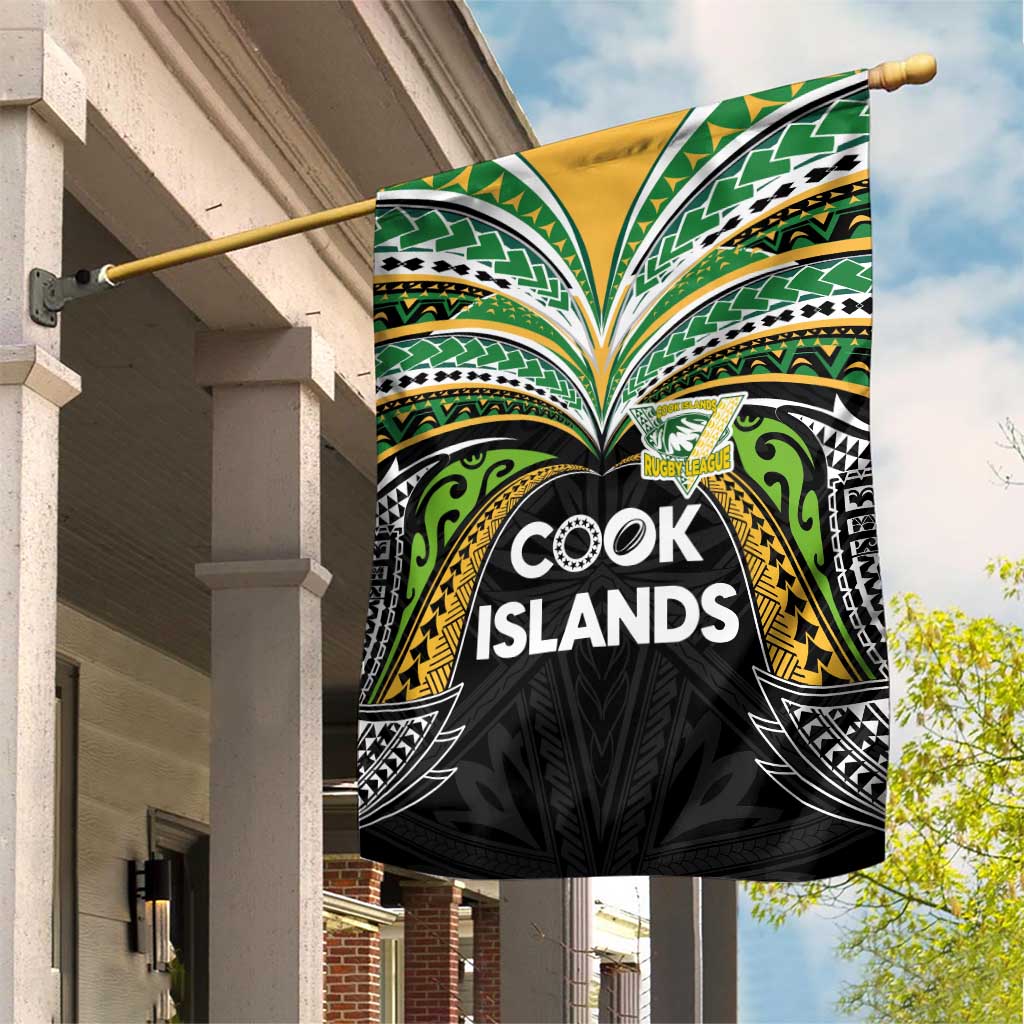 Cook Islands Rugby League Garden Flag Tatau Tribal Motifs-Black Color LT03 House Flag Black - Polynesian Pride